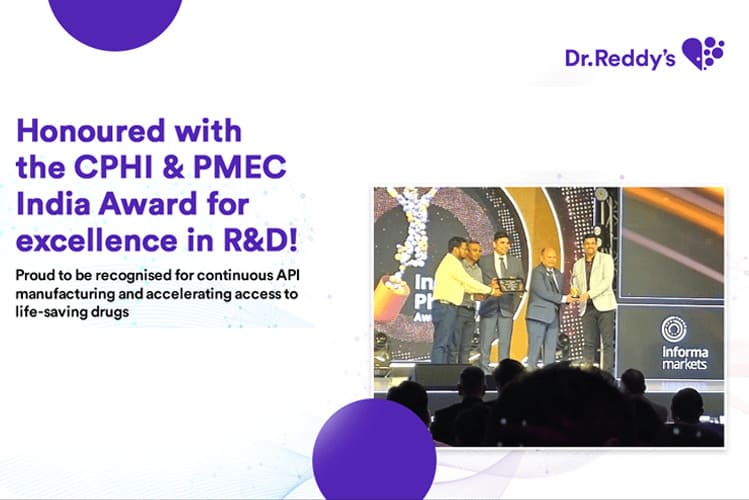 Dr. Reddy’s wins CPHI & PMEC India Award for developing a continuous API manufacturing process.